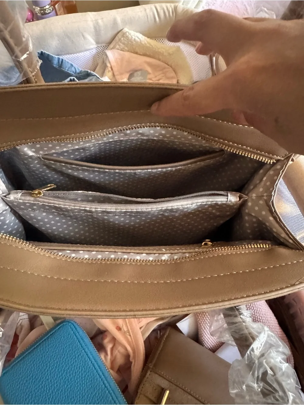 Vegan Suede Satchel Handbag in Taupe with Gold Hardware